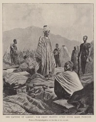 The Capture of Samory, the Chief praying after being made Prisoner